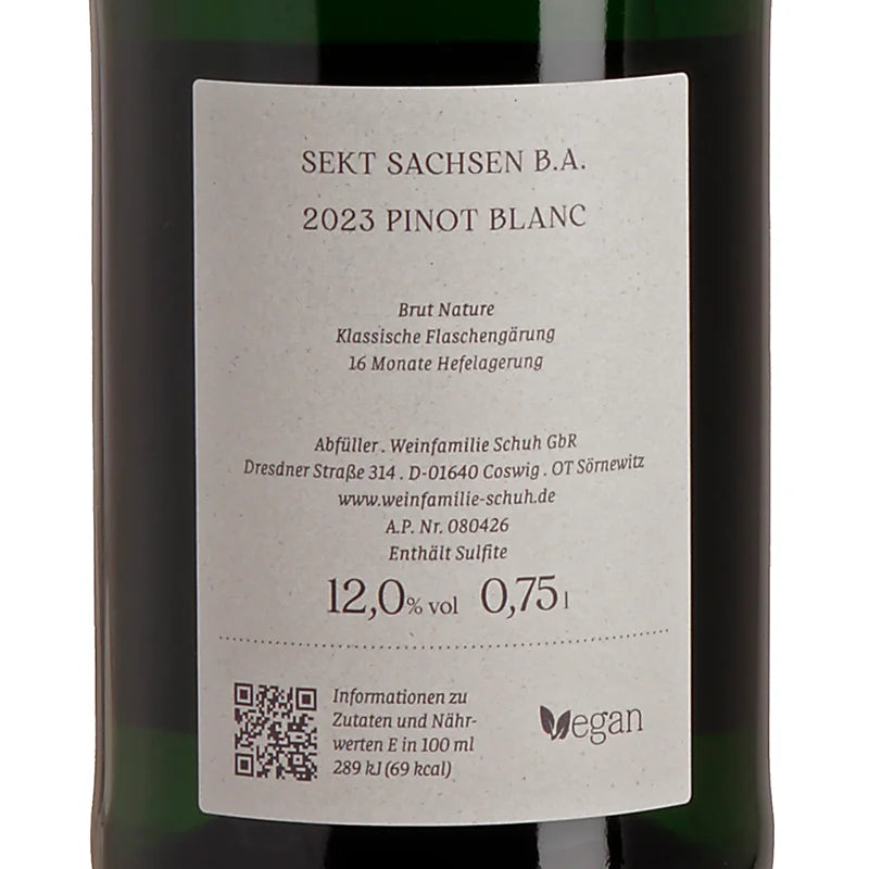 Weingut Schuh Pinot Blanc Sekt Sachsen Brut Nature 2023 Back