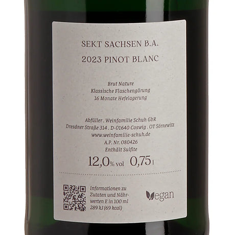 Weingut Schuh Pinot Blanc Sekt Sachsen Brut Nature 2023 Back