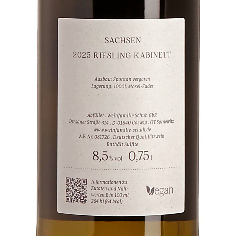 Weingut Schuh Riesling Kabinett Sachsen fruchtsüß 2025 neu back