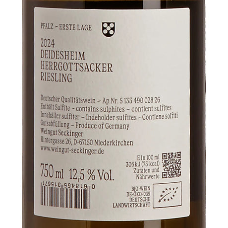 Seckinger DEIDESHEIM HERRGOTTSACKER Riesling trocken 2024 Back