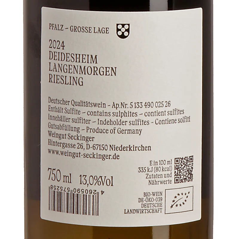 Seckinger DEIDESHEIM LANGENMORGEN Riesling Große Lage trocken 2024 back