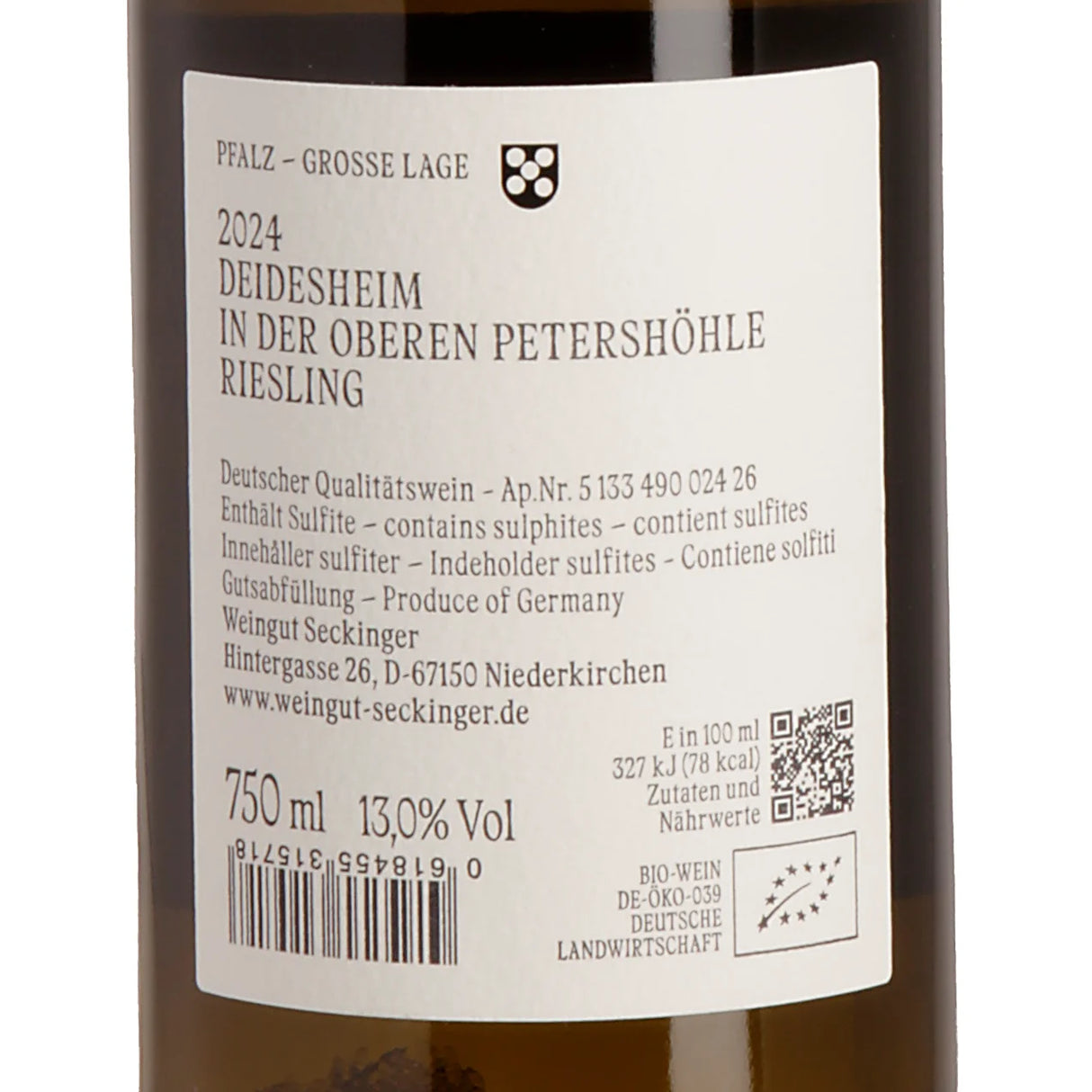 Seckinger DEIDESHEIM PETERSHÖHLE Riesling Große Lage trocken 2024 back