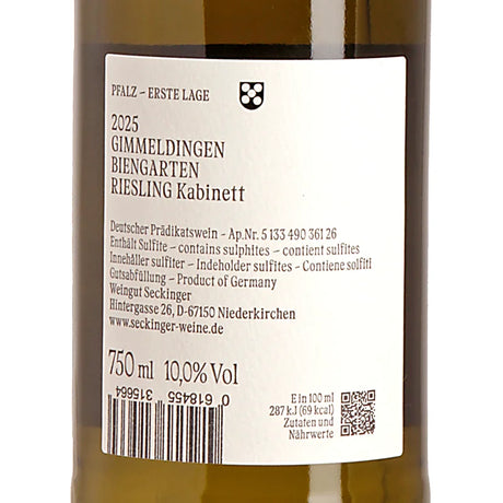 Seckinger GIMMELDINGER BIENGARTEN Riesling Kabinett 2025 Back