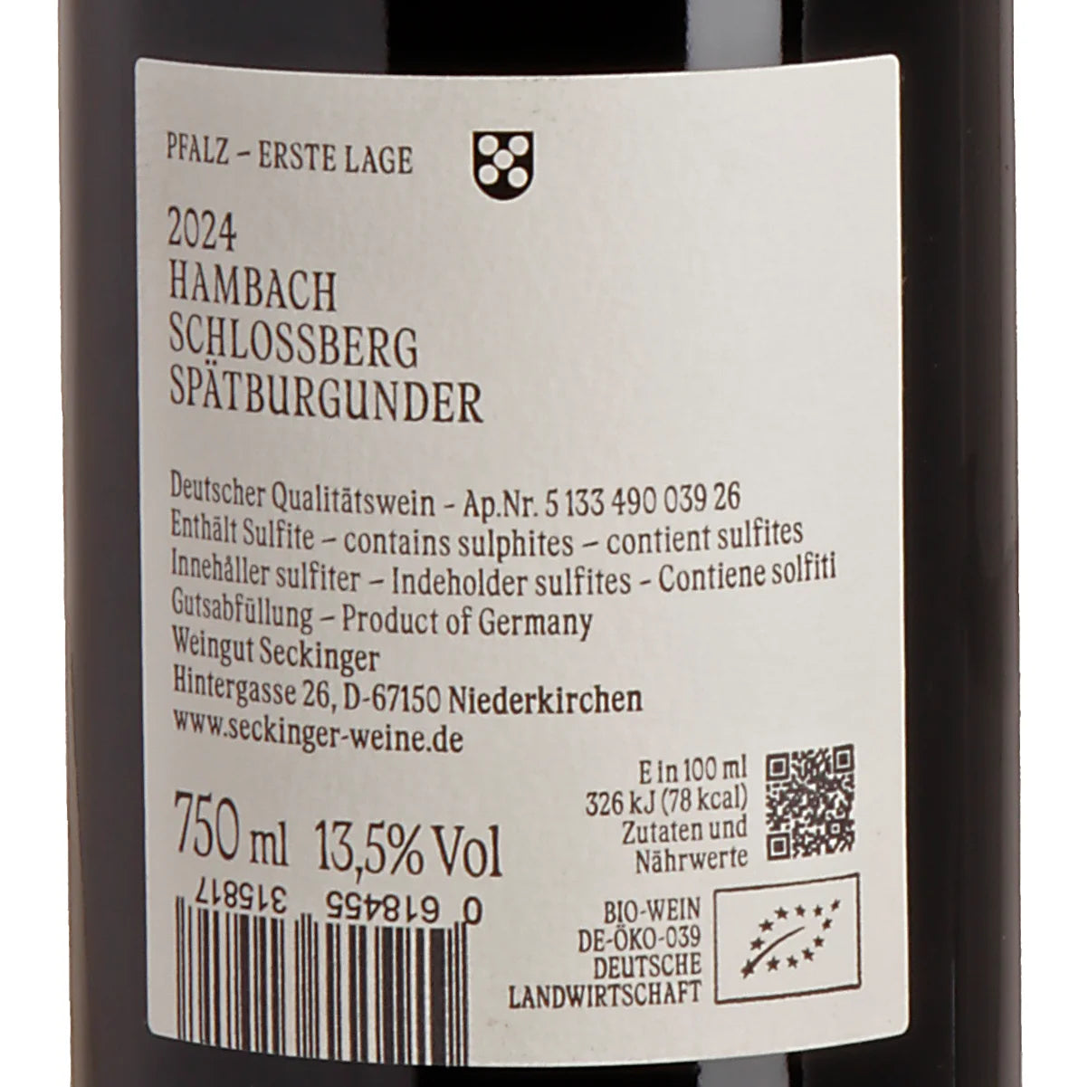 Seckinger HAMBACH SCHLOSSBERG Spätburgunder 2024 back