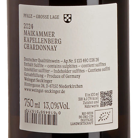 Seckinger KAPELLENBERG Chardonnay trocken 2024 back