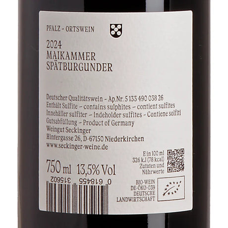 Seckinger Maikammer Spätburgunder 2024 Back