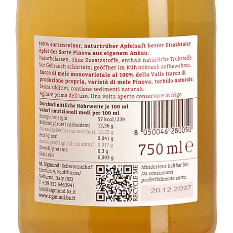 Sigmund - Schwarzielhof Natur-Apfelsaft Pinova Back