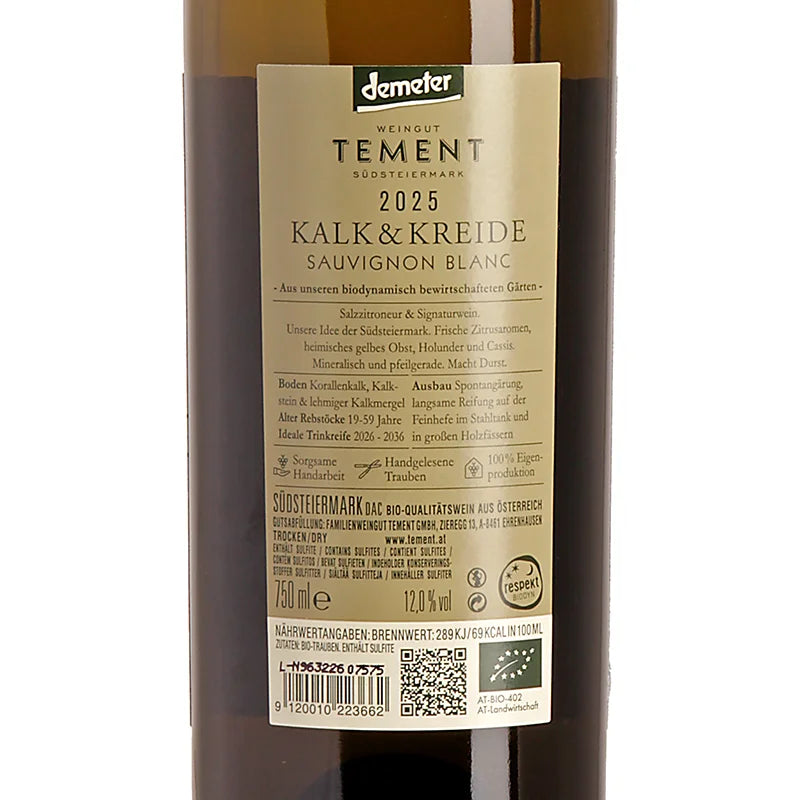 Tement Sauvignon Blanc Kalk & Kreide Südsteiermark DAC 2025 Back