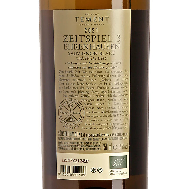 Tement Zeitspiel 3 Sauvignon Blanc Spätfüllung 2021 Back