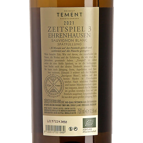 Tement Zeitspiel 3 Sauvignon Blanc Spätfüllung 2021 Back