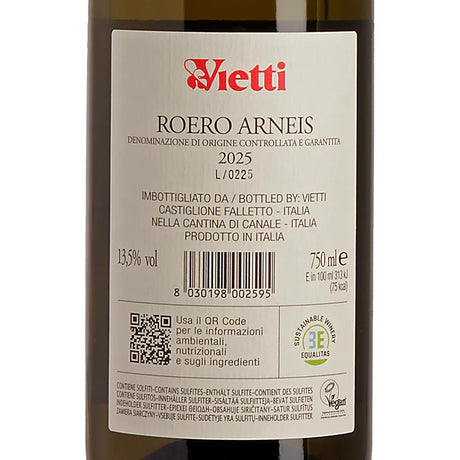 Vietti Roero Arneis DOCG 2025 Back