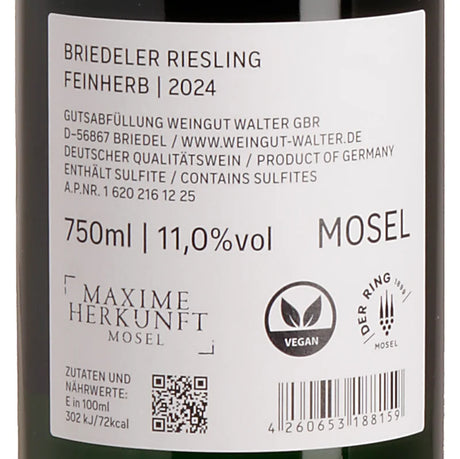 Walter Briedeler Riesling feinherb 2024 Back