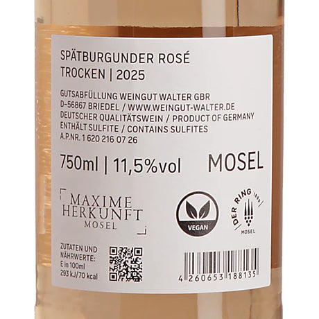 Walter Spätburgunder Rosé trocken 2025 Back