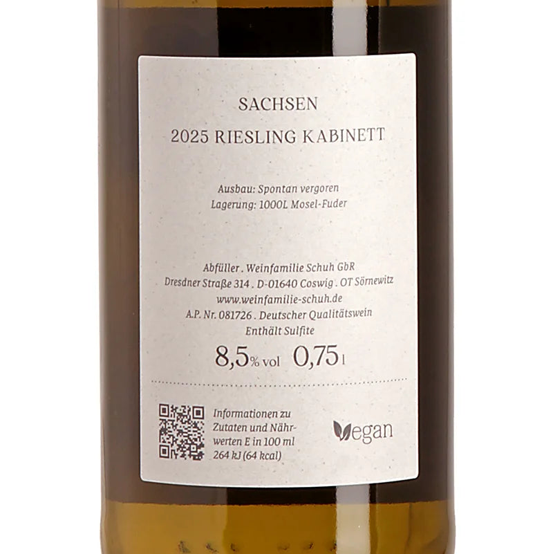 Weingut Schuh Riesling Kabinett Sachsen fruchtsüß 2025 Back