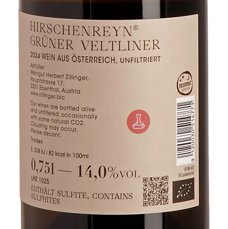 Herbert Zillinger HIRSCHENREYN Grüner Veltliner 2024 Back