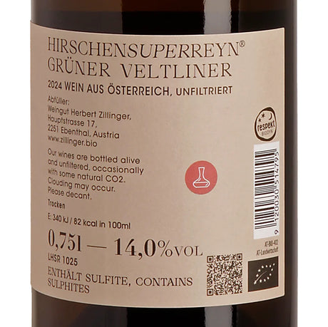 Herbert Zillinger HIRSCHENsuperREYN Grüner Veltliner 2024 Back