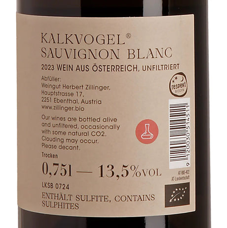 Herbert Zillinger KALKVOGEL Sauvignon Blanc 2023 Back